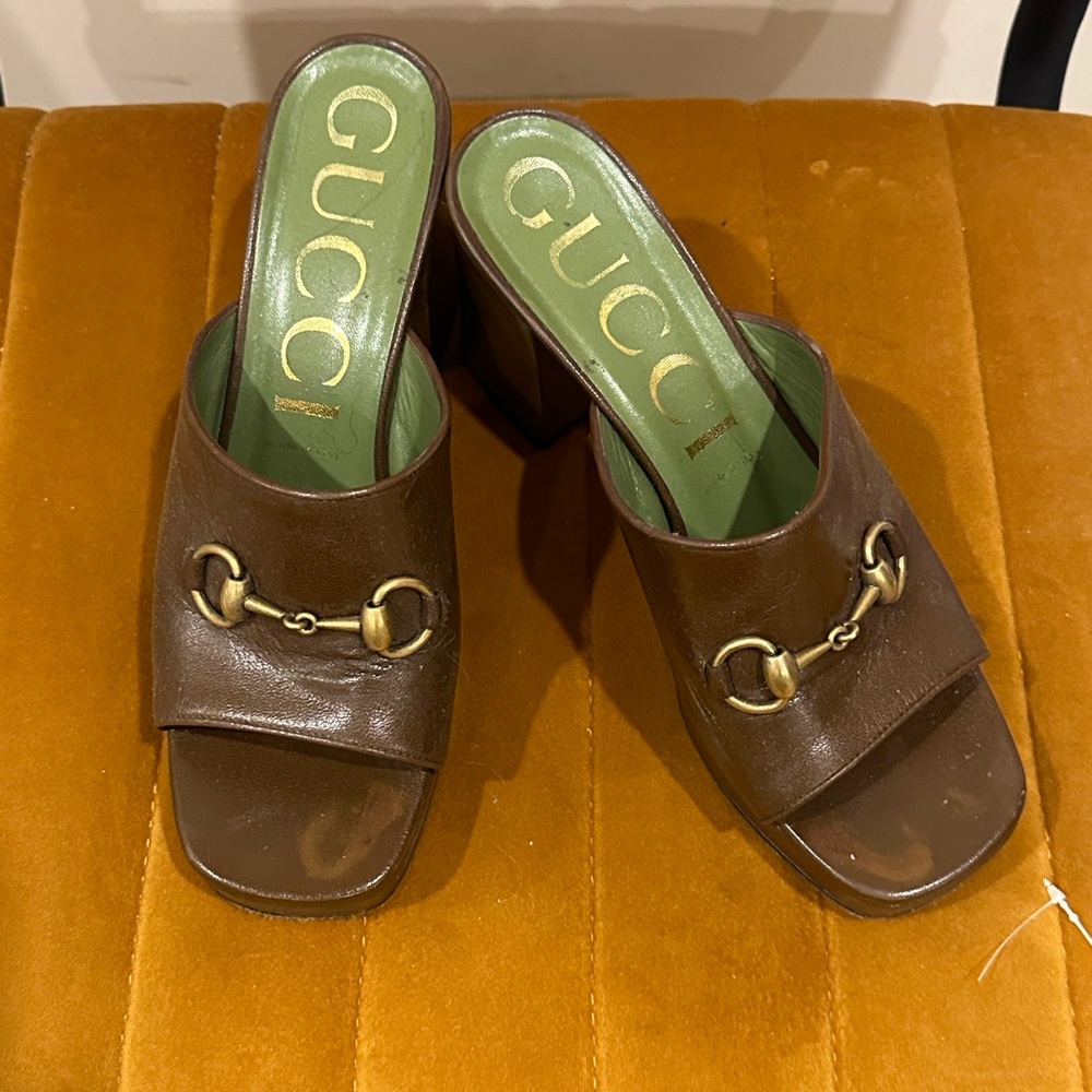 Gucci Brown Mules with Gold Horsebit - Picture 4 of 6
